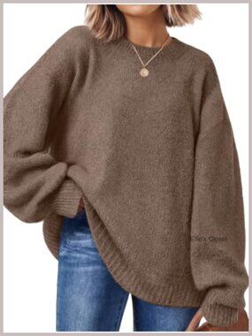 Oversized Crewneck Sweater for Women Long Sleeve Knit Pullover Fall Winter